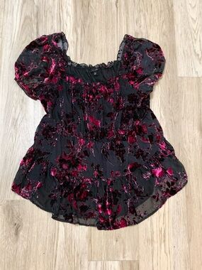 Torrid Babydoll Velvet Burnout Tiered Milkmaid Top Blouse Shirt 2X 18 20